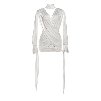 Hollow out v neck ruched long sleeve cut out mini dress  | Festival Outfits Women