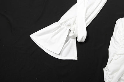 Hollow out v neck ruched long sleeve cut out mini dress  | Festival Outfits Women