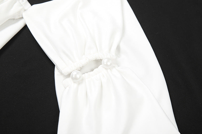Hollow out v neck ruched long sleeve cut out mini dress  | Festival Outfits Women