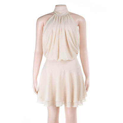 Ruched self tie halter chiffon zip-up mini dress  | Festival Outfits Women