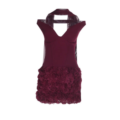Off shoulder flower applique zip-up mini dress  | Festival Outfits Women