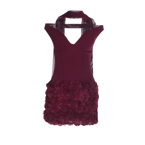Off shoulder flower applique zip-up mini dress  | Festival Outfits Women