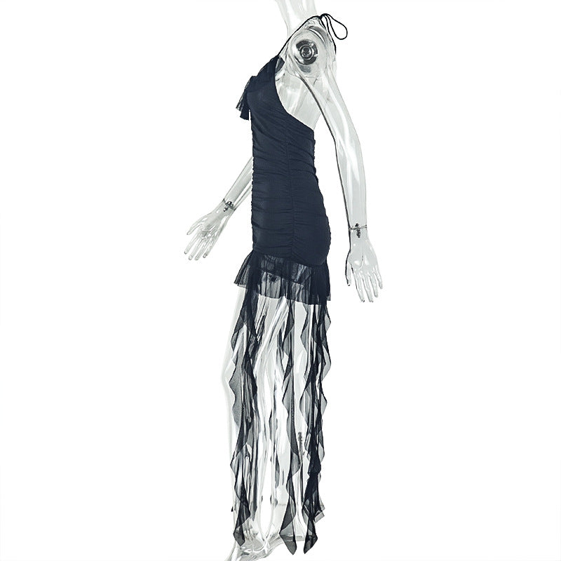 Halter self tie v neck ruched mini dress  | Festival Outfits Women