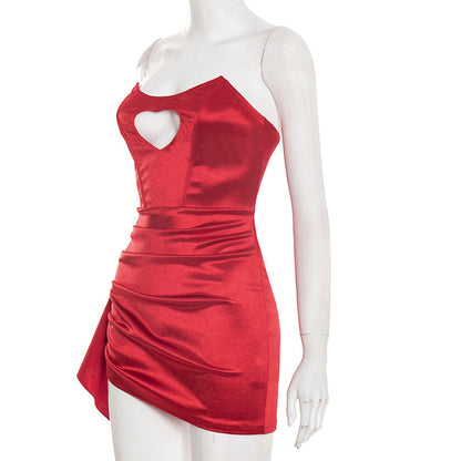 Hollow out ruched irregular solid tube cut out mini dress  | Festival Outfits Women