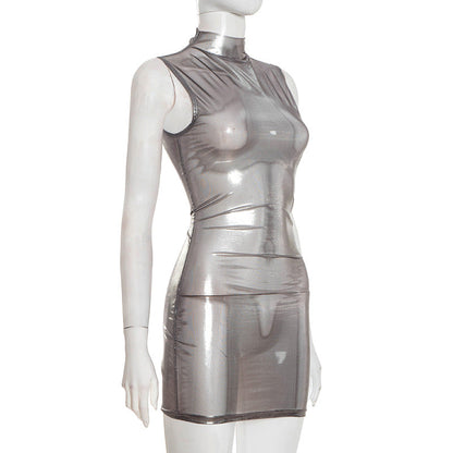 High neck see through sleeveless mini dress  | Festival Outfits Women
