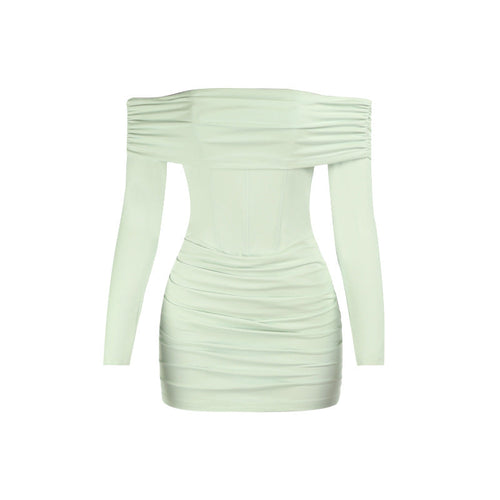 Off shoulder long sleeve ruched tube mini dress  | Festival Outfits Women