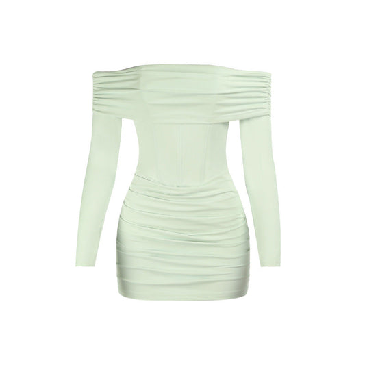 Off shoulder long sleeve ruched tube mini dress  | Festival Outfits Women