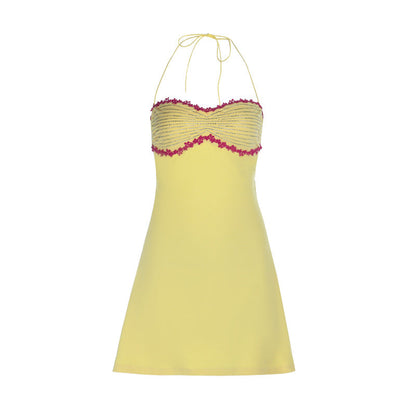 Self tie halter backless contrast mini dress  | Festival Outfits Women