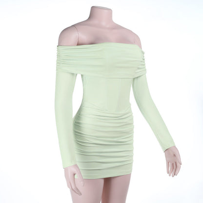 Off shoulder long sleeve ruched tube mini dress  | Festival Outfits Women