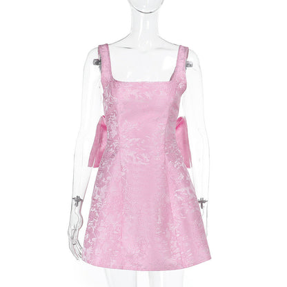 Square neck bowknot zip-up cami mini dress  | Festival Outfits Women