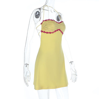 Self tie halter backless contrast mini dress  | Festival Outfits Women