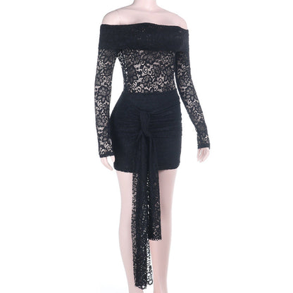 Long sleeve lace irregular off shoulder mini dress  | Festival Outfits Women