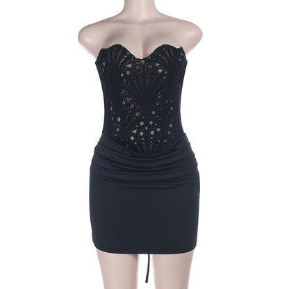 Self tie pleated backless solid tube mini dress  | Festival Outfits Women