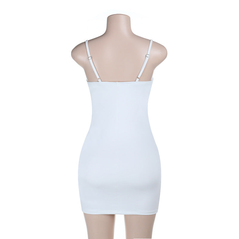 V neck beaded solid backless cami mini dress  | Festival Outfits Women