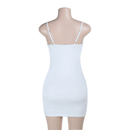V neck beaded solid backless cami mini dress  | Festival Outfits Women