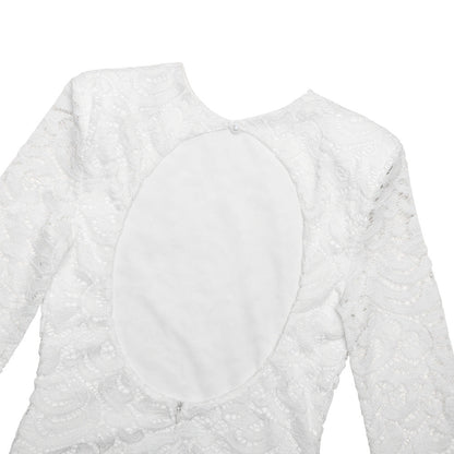 Crewneck long sleeve irregular ruched lace mini dress  | Festival Outfits Women