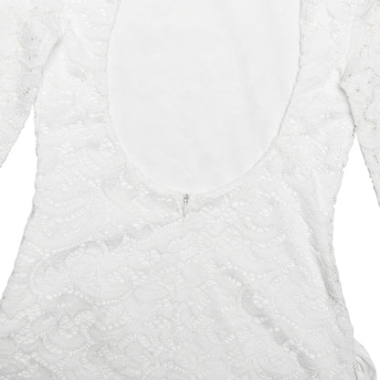 Crewneck long sleeve irregular ruched lace mini dress  | Festival Outfits Women