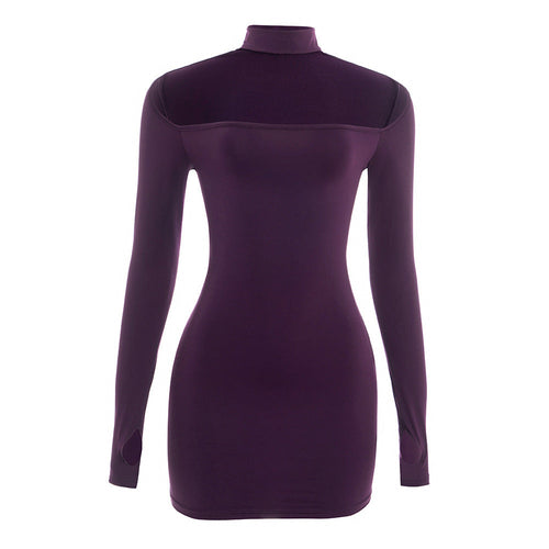 Gloves long sleeve hollow out crewneck mini dress  | Festival Outfits Women