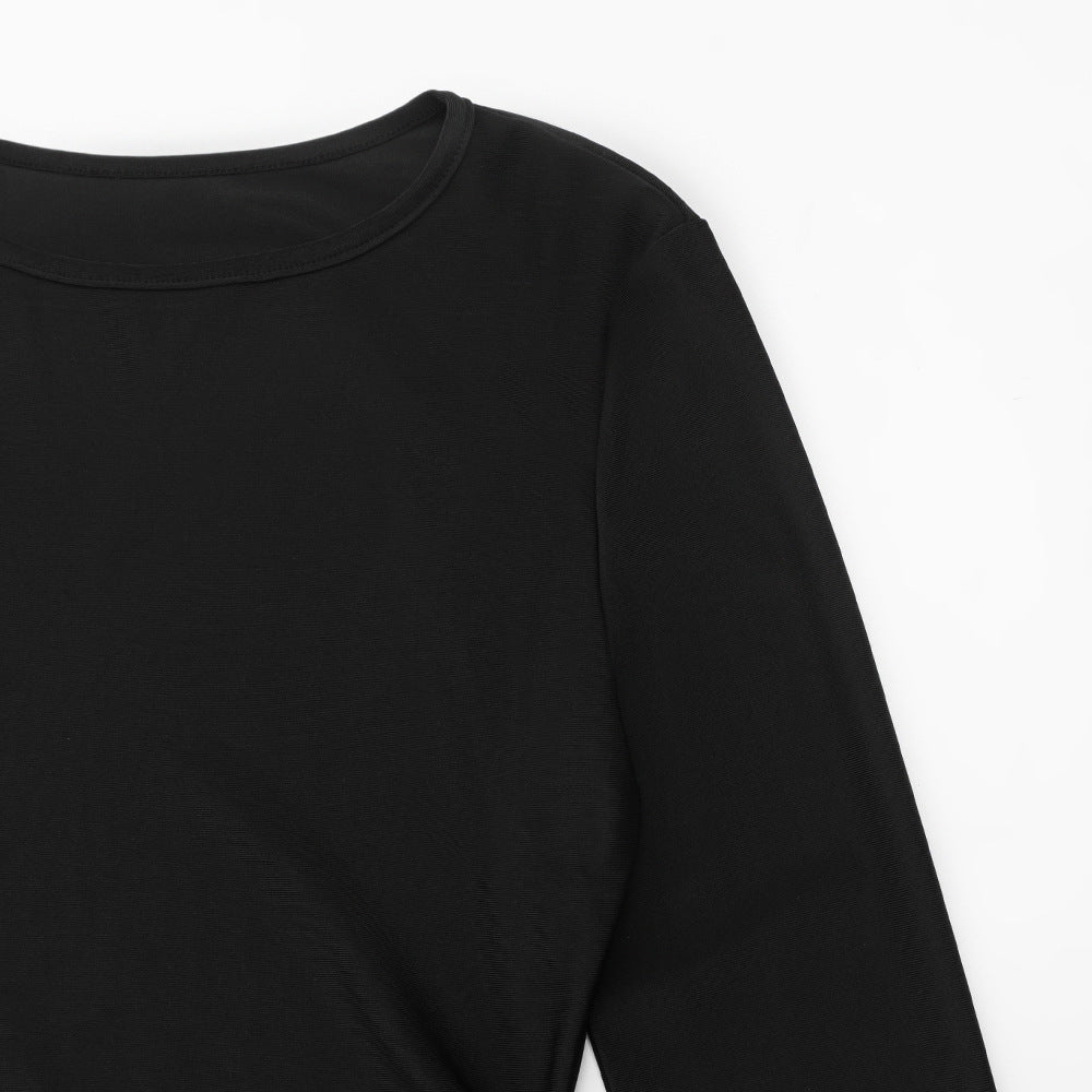 Long sleeve hollow out self tie crewneck mini dress  | Festival Outfits Women