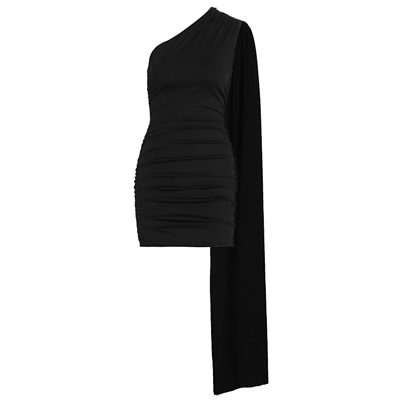 Irregular one shoulder ruched solid mini dress  | Festival Outfits Women