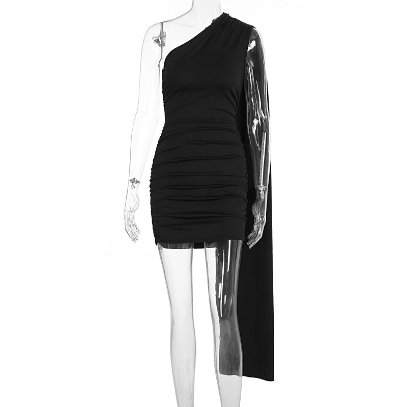 Irregular one shoulder ruched solid mini dress  | Festival Outfits Women