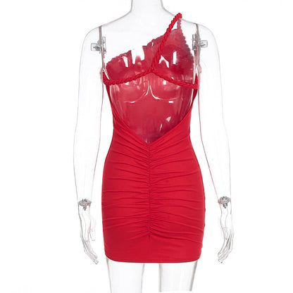 One shoulder irregular ruched backless mini dress  | Festival Outfits Women
