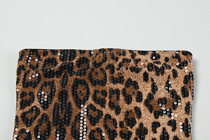 Leopard print glitter backless tube mini dress  | Leopard Print Mini Dress  | Festival Outfits Women
