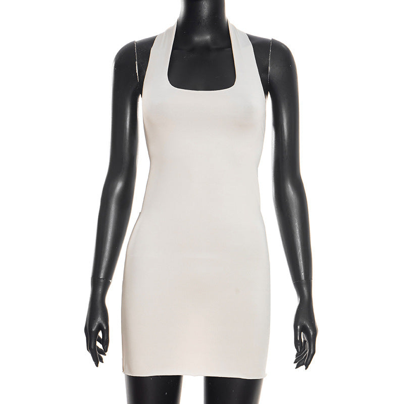 Square neck backless solid mini dress  | Festival Outfits Women
