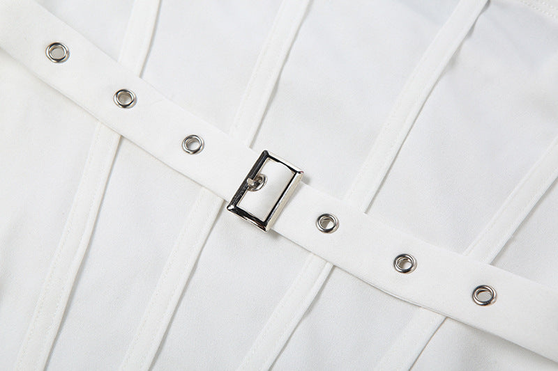 Hollow out self tie ruched buckle mini dress  | Festival Outfits Women