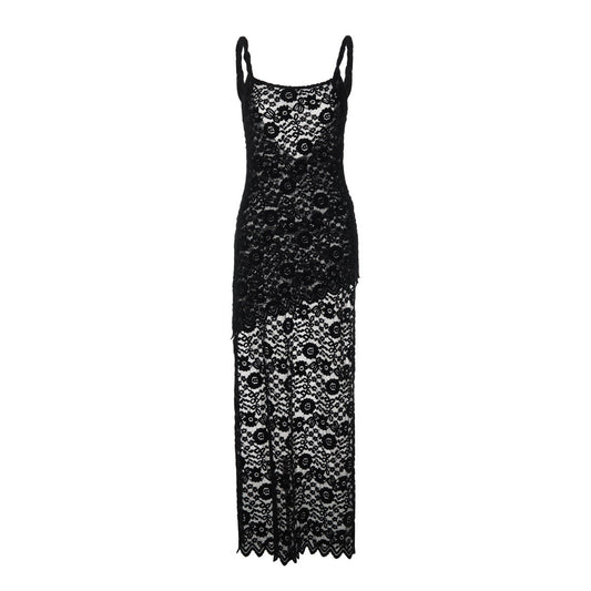 Lace u neck see through backless mini dress  | Festival Outfits Women