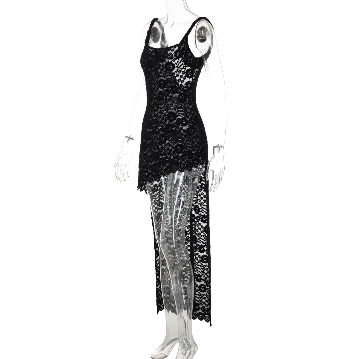 Lace u neck see through backless mini dress  | Festival Outfits Women