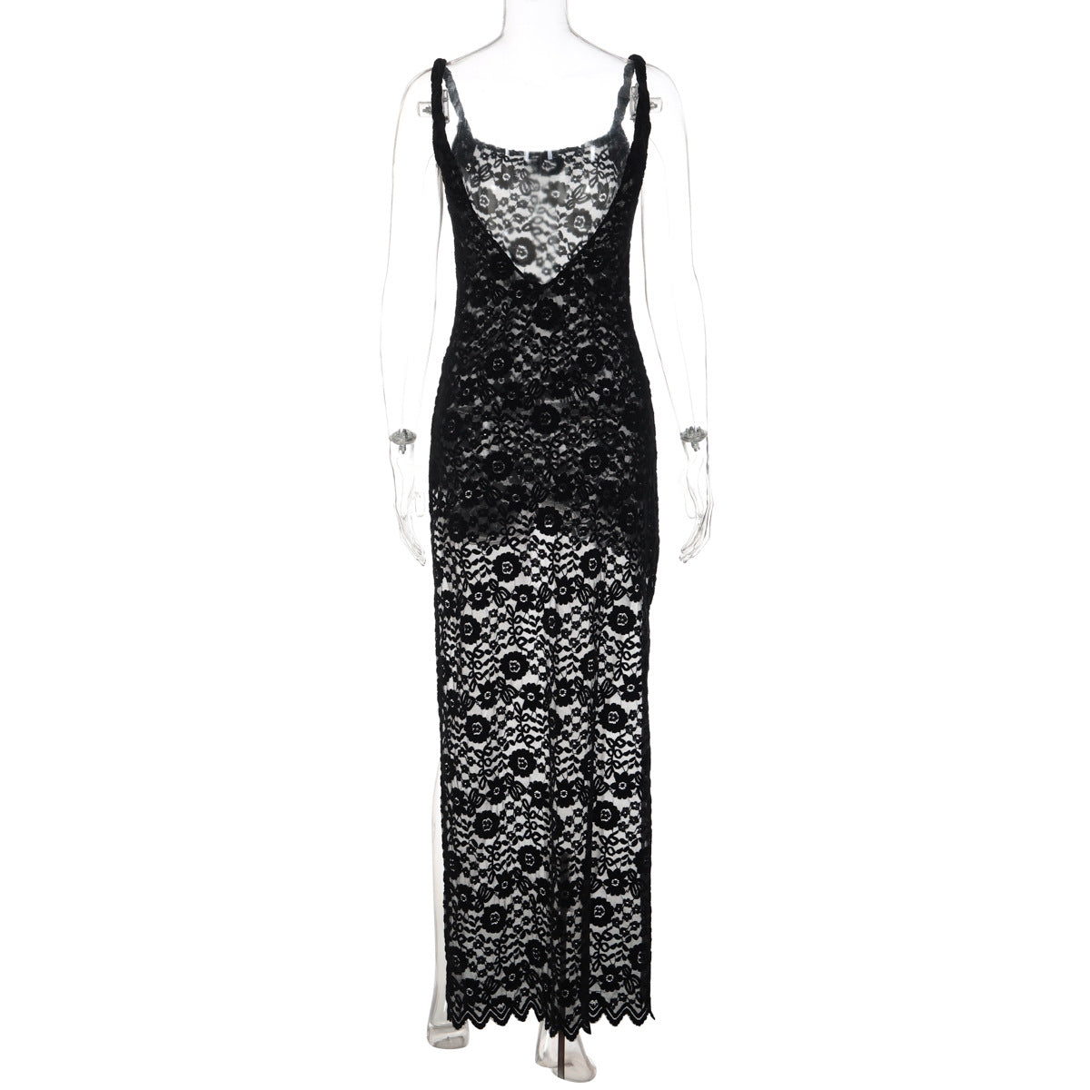 Lace u neck see through backless mini dress  | Festival Outfits Women