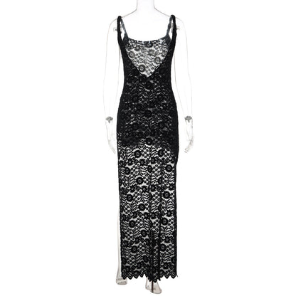 Lace u neck see through backless mini dress  | Festival Outfits Women
