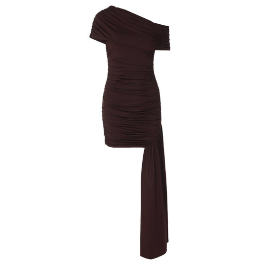 Ruched one shoulder irregular solid mini dress  | Festival Outfits Women