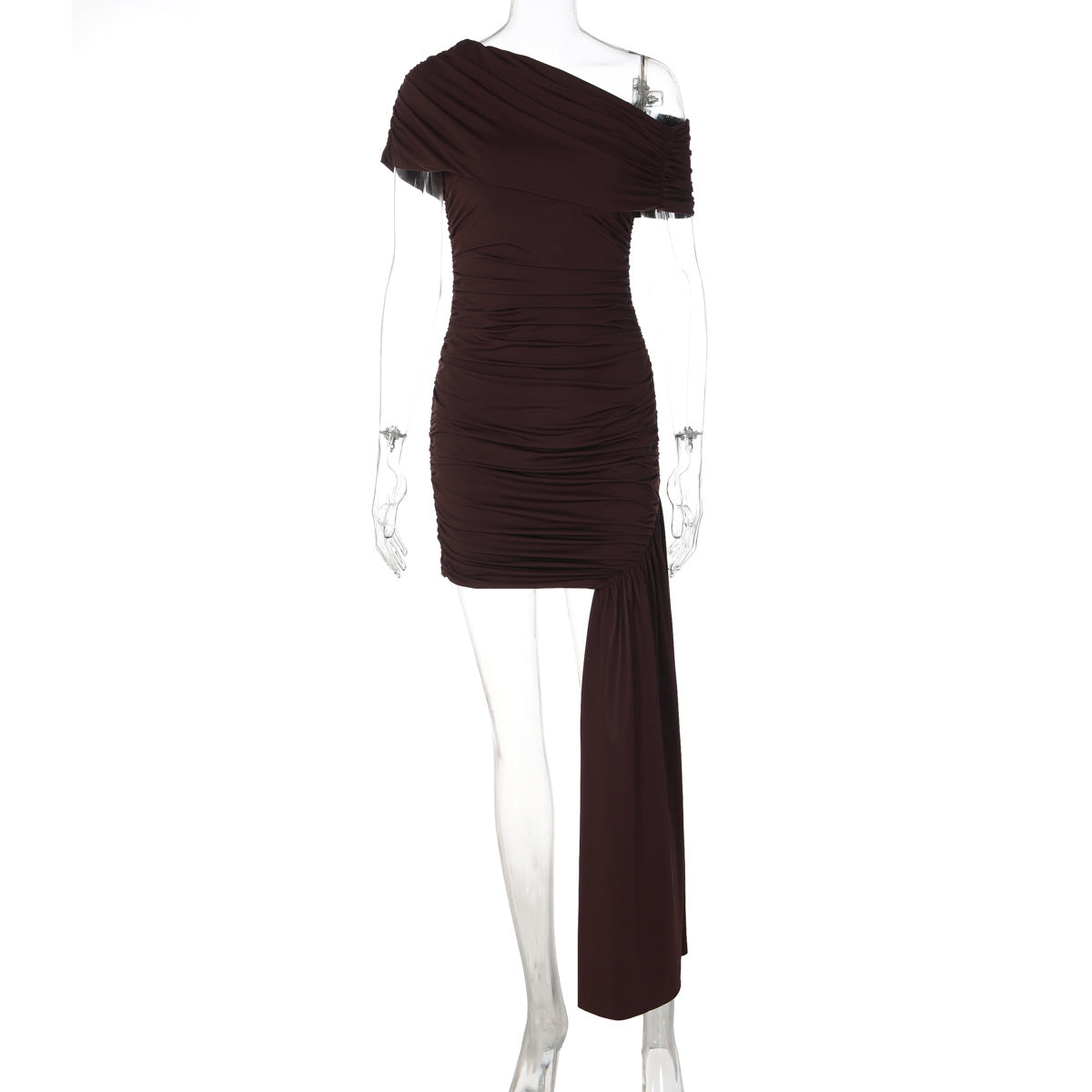 Ruched one shoulder irregular solid mini dress  | Festival Outfits Women