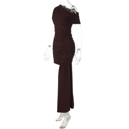 Ruched one shoulder irregular solid mini dress  | Festival Outfits Women