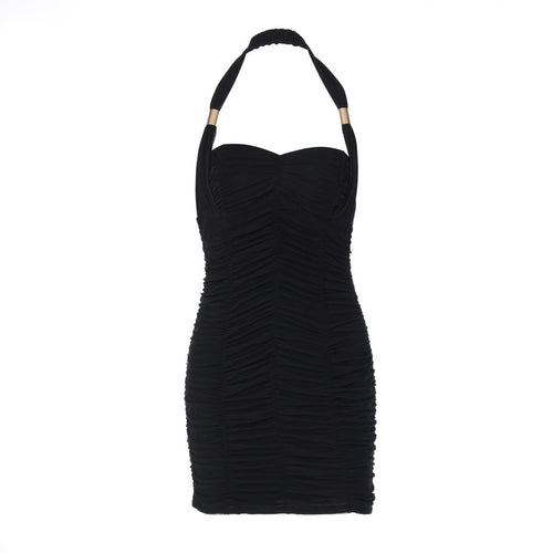 Halter ruched backless solid mini dress  | Festival Outfits Women
