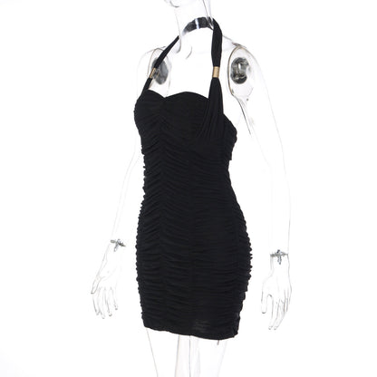 Halter ruched backless solid mini dress  | Festival Outfits Women