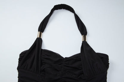 Halter ruched backless solid mini dress  | Festival Outfits Women
