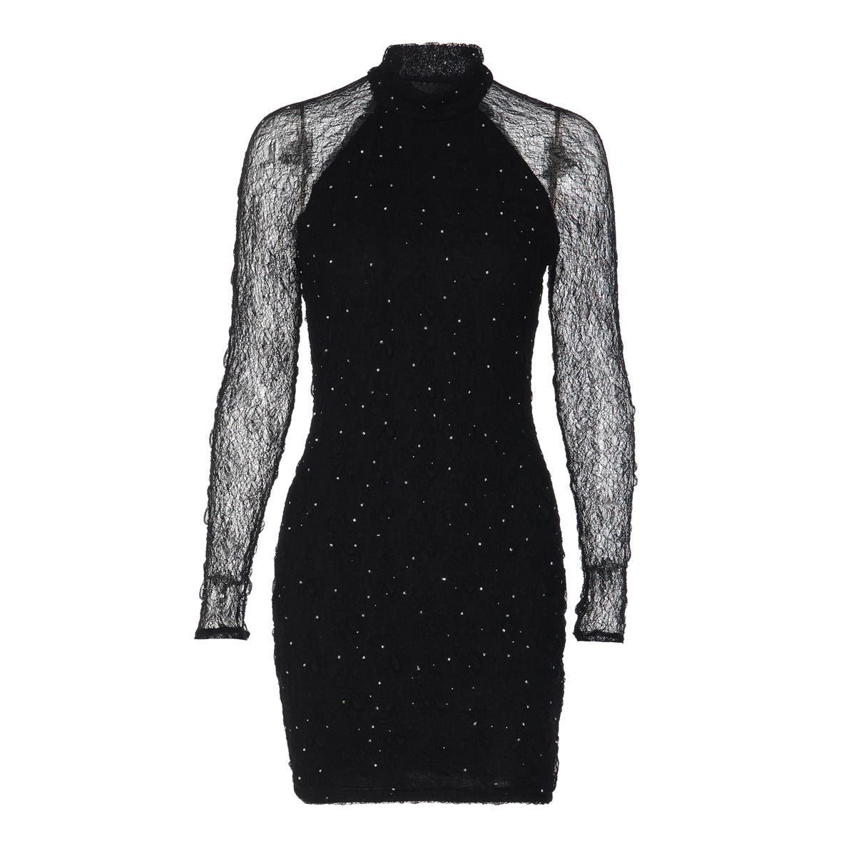 Long sleeve crewneck lace beaded mini dress  | Festival Outfits Women