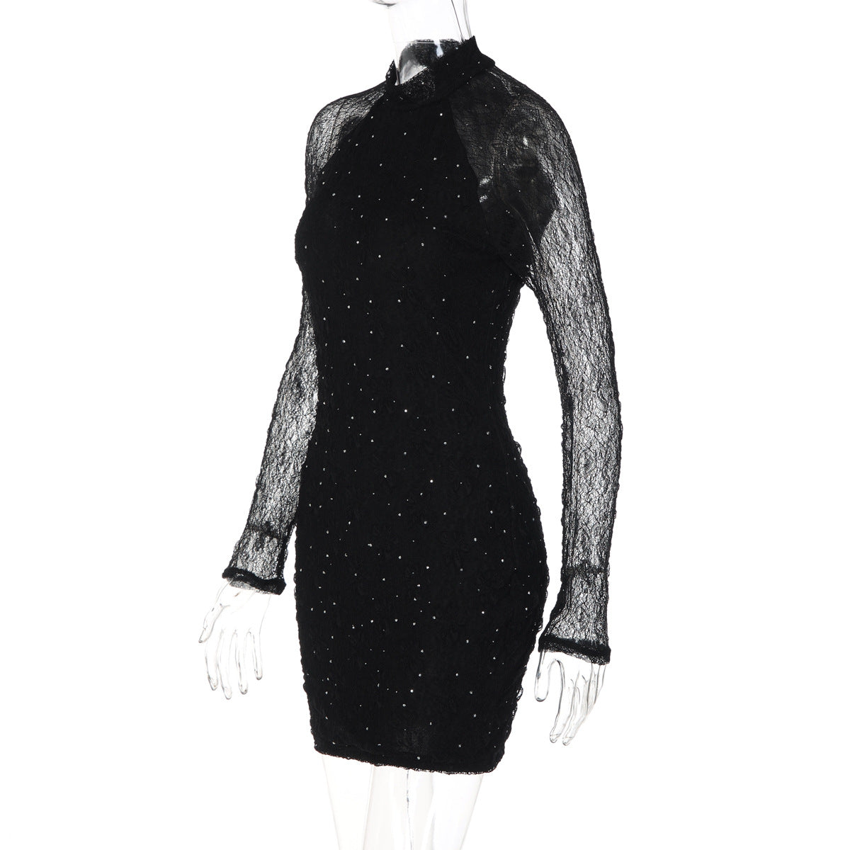 Long sleeve crewneck lace beaded mini dress  | Festival Outfits Women