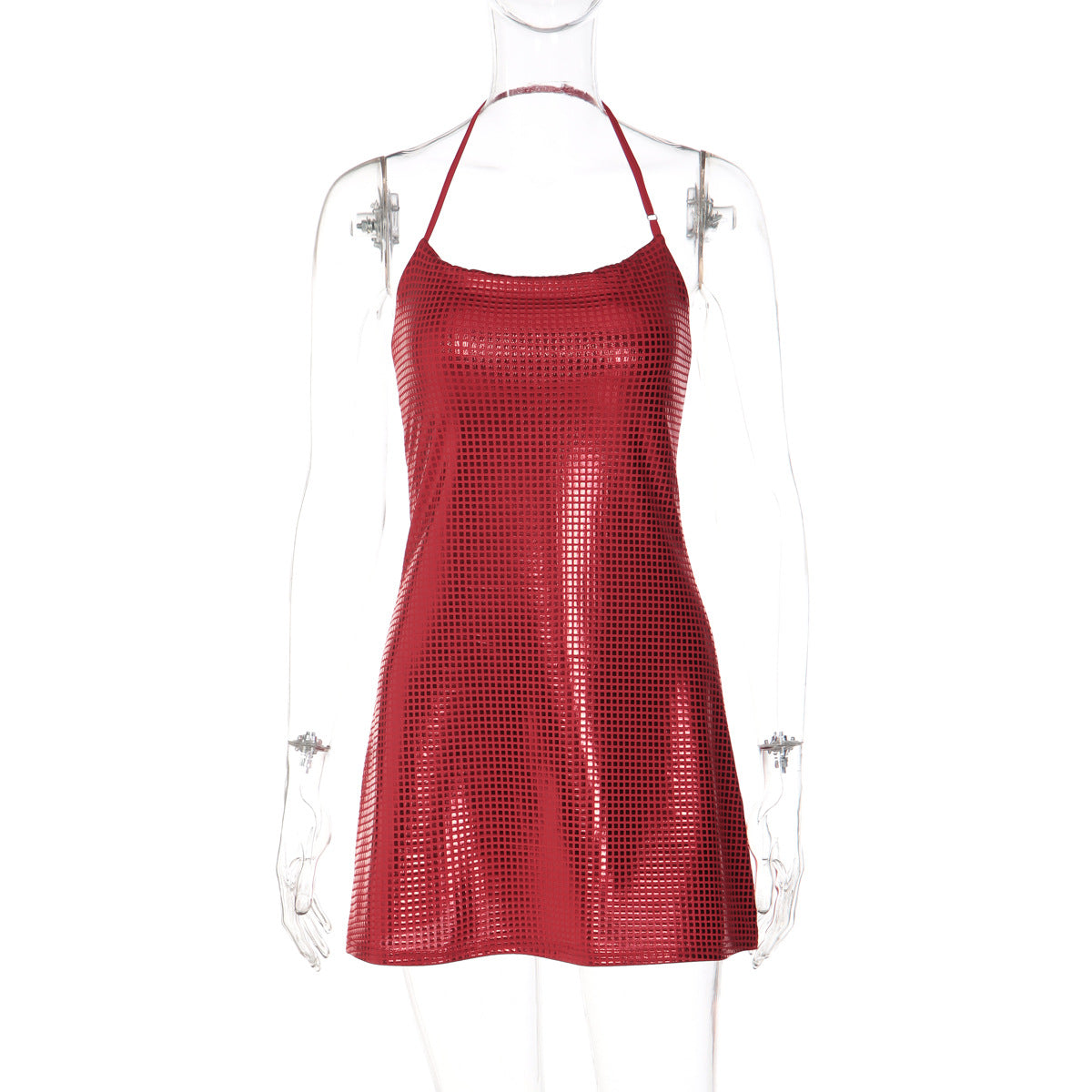 Halter u neck backless plaid print mini dress  | Festival Outfits Women