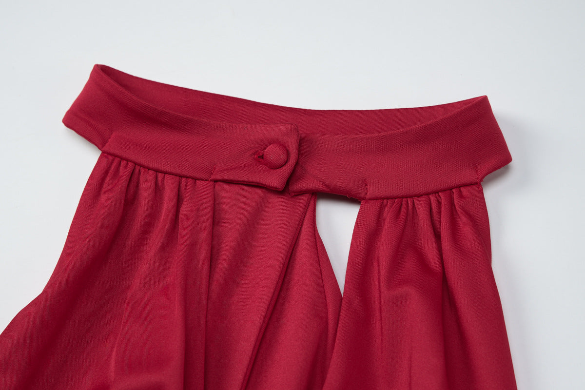 Hollow out ruffle button solid backless mini dress  | Festival Outfits Women