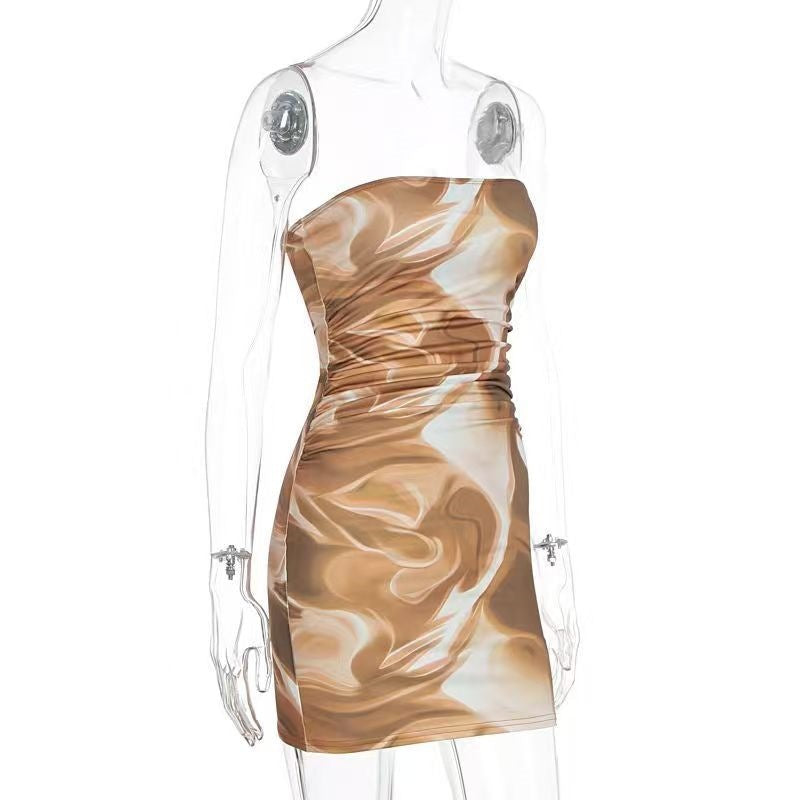 Ruched print contrast backless tube mini dress  | Festival Outfits Women