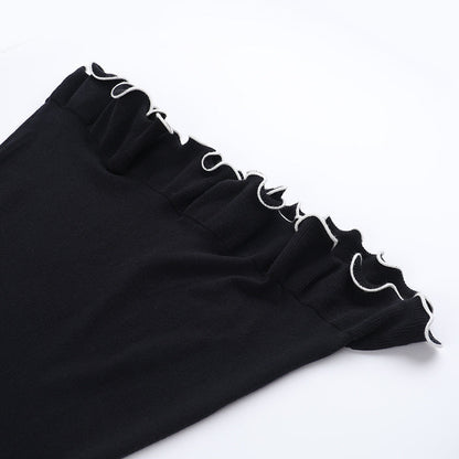 Long flared sleeve ruffle round neck mini dress  | Festival Outfits Women