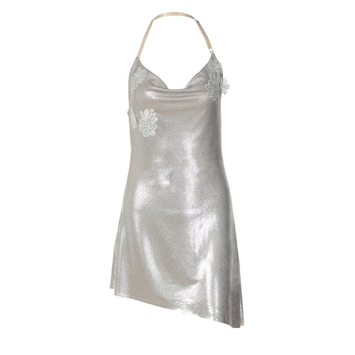 Irregular cowl neck embroidery halter mini dress  | Festival Outfits Women