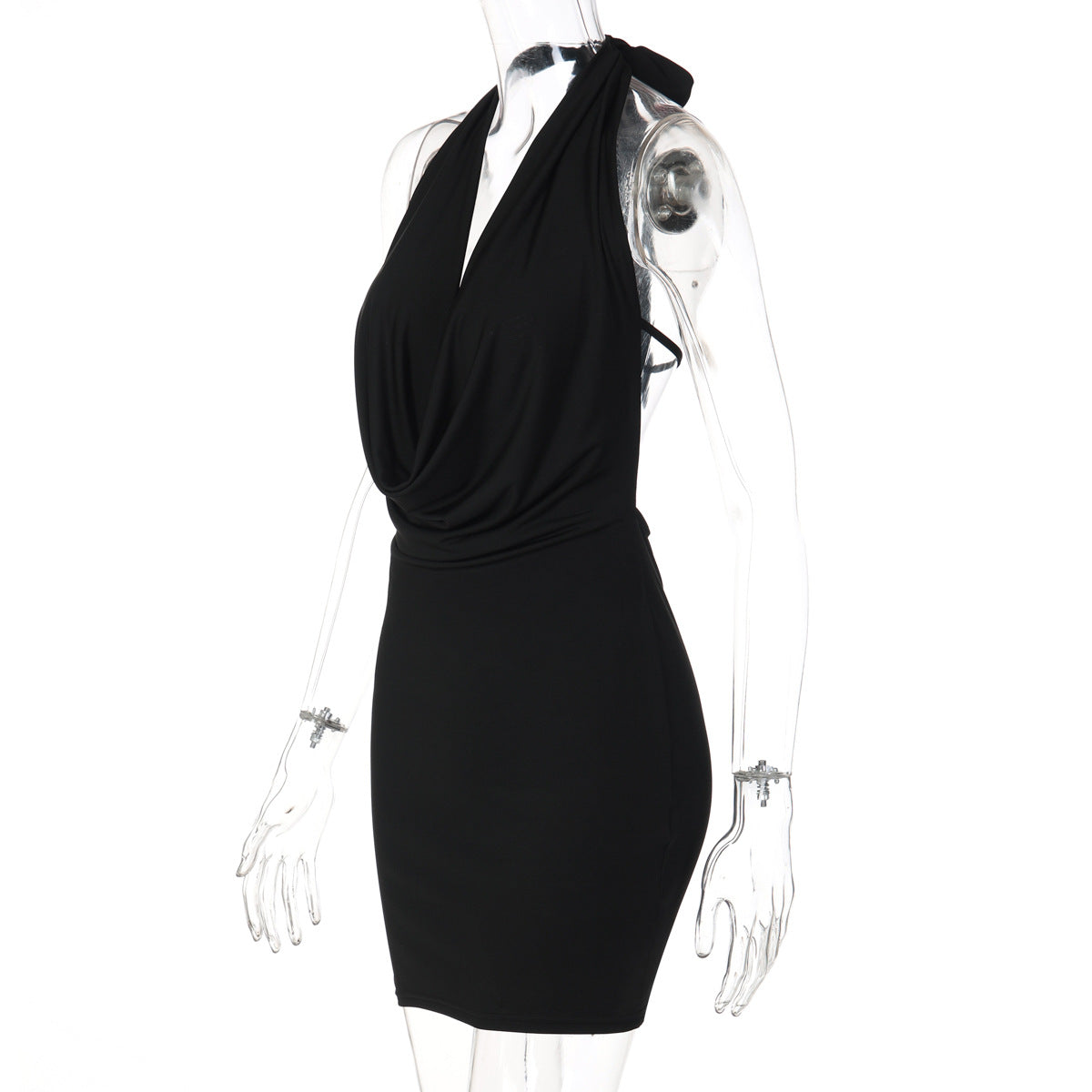 Glitter cowl neck halter butterfly embroidery mini dress  | Festival Outfits Women