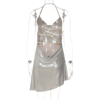 Irregular cowl neck embroidery halter mini dress  | Festival Outfits Women