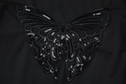 Glitter cowl neck halter butterfly embroidery mini dress  | Festival Outfits Women