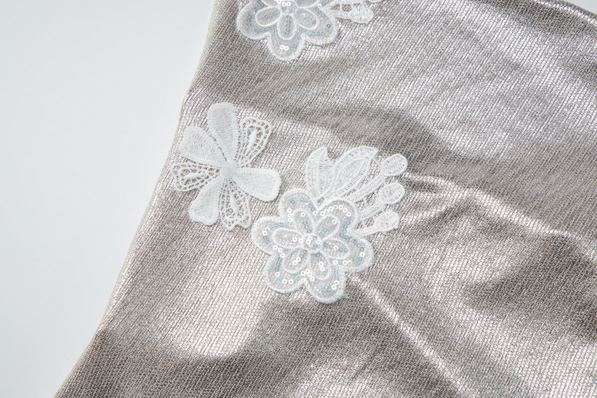 Irregular cowl neck embroidery halter mini dress  | Festival Outfits Women